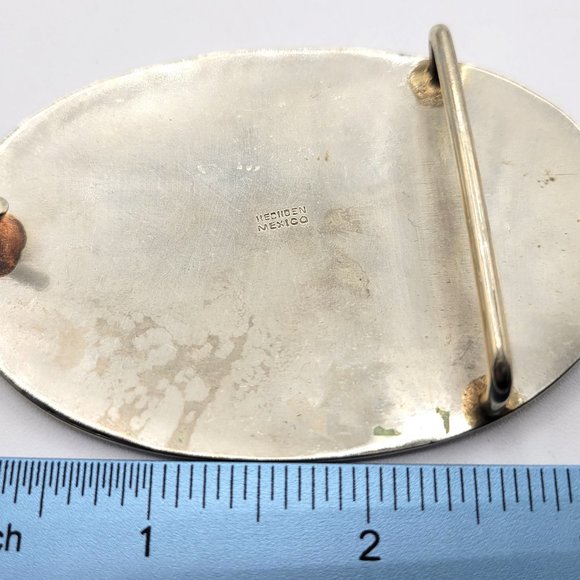 Vintage Abalone Shell Mother of Pearl Silver-Tone  Belt Buckle Oval 3" Mexico - Picture 4 of 5